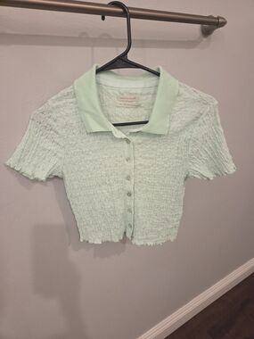NWT Urban Outfitters Mint Green Textured Polo Crop Top